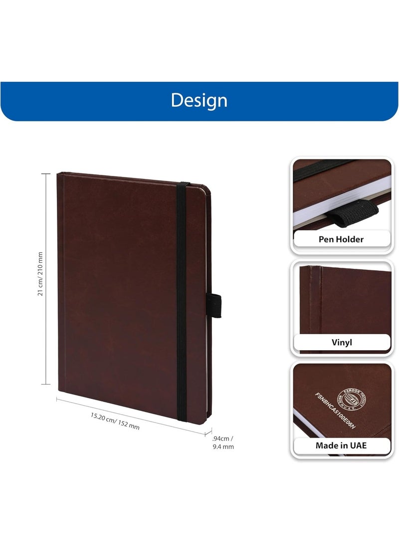 FIS Hard Cover Notebook A5(148 x 210mm), Single Ruled, Elastic Band Closure, 100 Sheets (200 Pages), Chocolate Brown - Ideal Journal for Writing, Note-Taking, Office & School - FSNBHCA5100E06N - Image 3